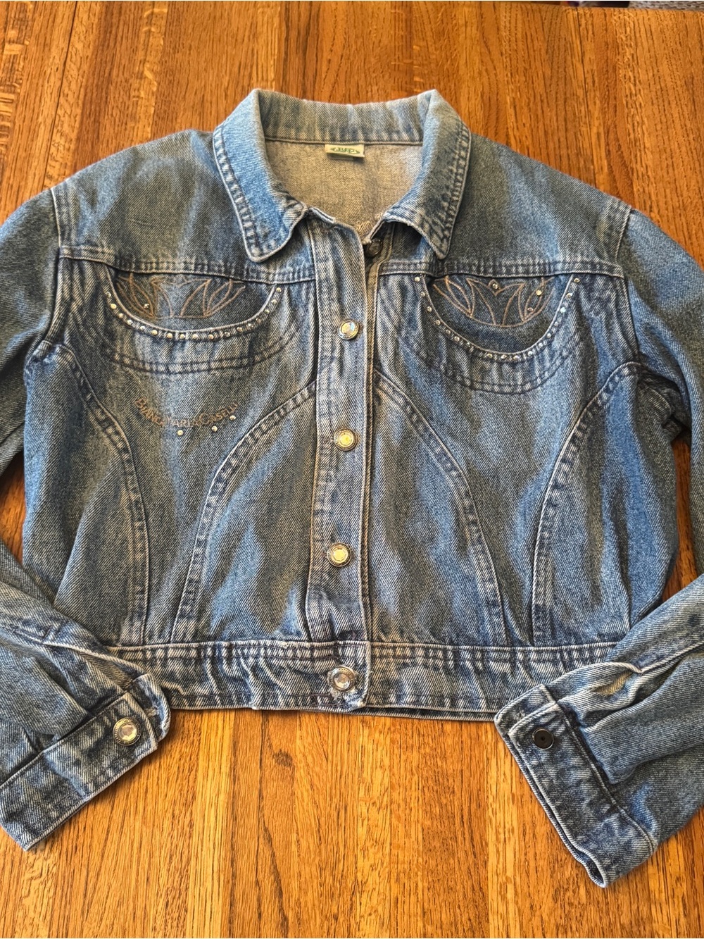Vintage Bianca Maria Caselli Cropped Denim Jacket Rhinestone Western Medium Wash